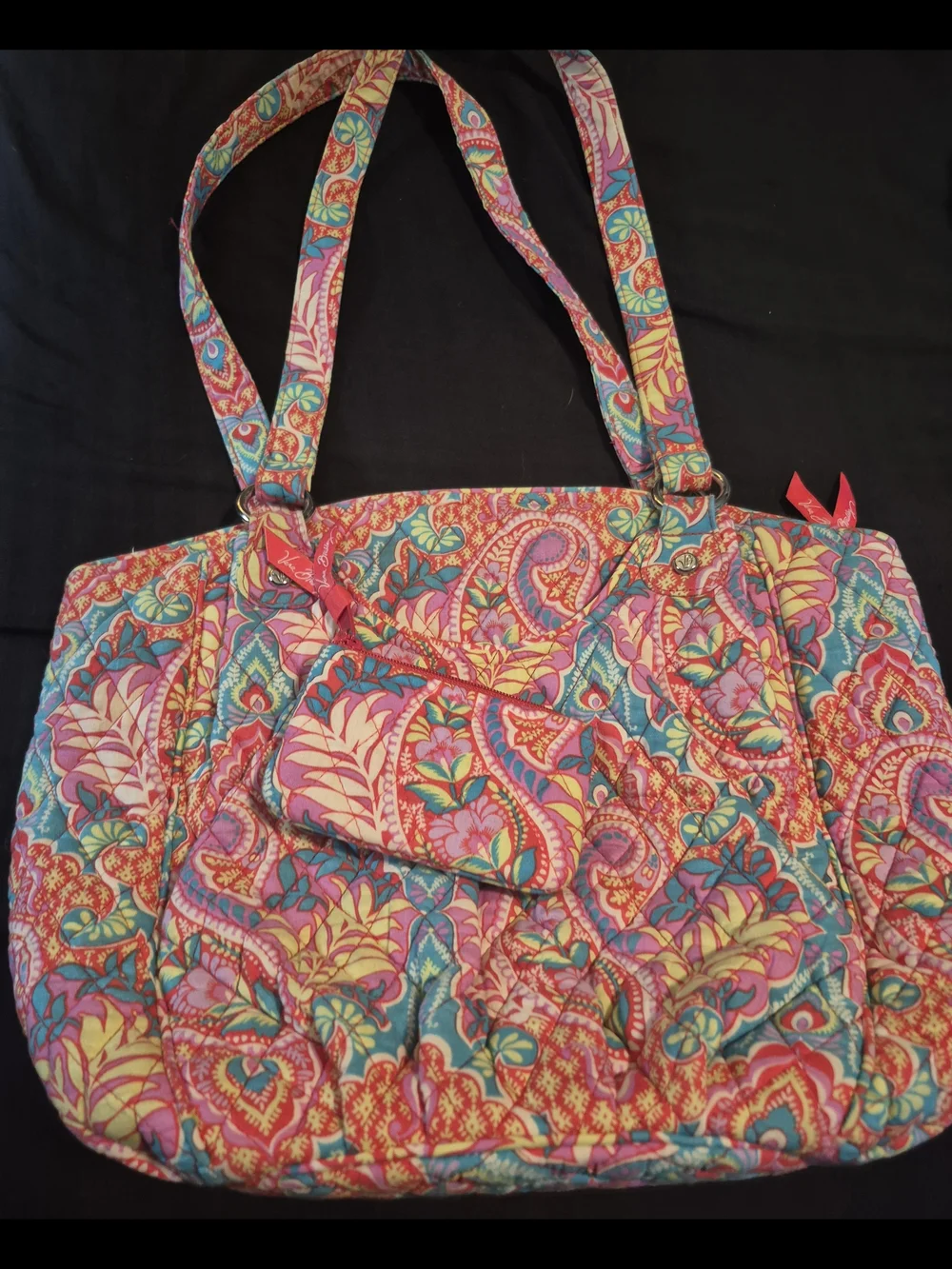 Vera Bradley Pink Multi Quilted Paisley Tote with Matching Pouch